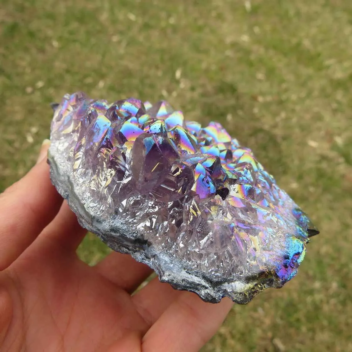 Rainbow Aura Amethyst Cluster - 4" Titanium Rainbow Crystal