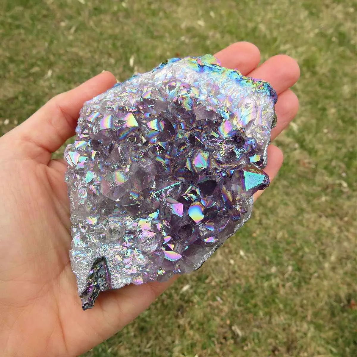 Rainbow Aura Amethyst Cluster - 4" Titanium Rainbow Crystal