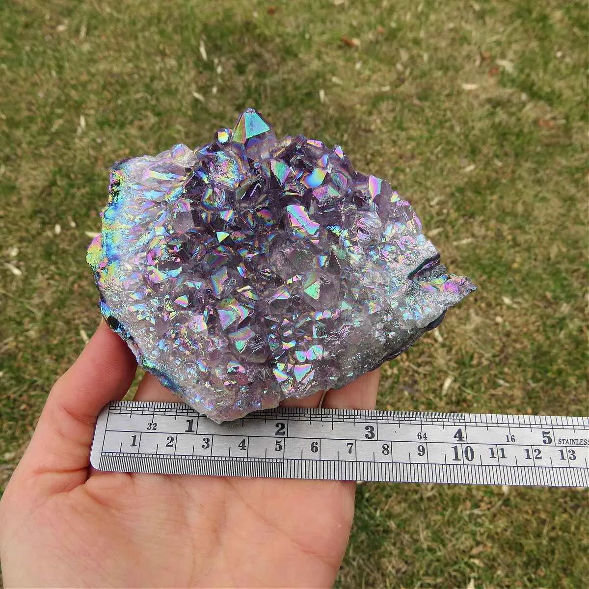 Rainbow Aura Amethyst Cluster - 4" Titanium Rainbow Crystal