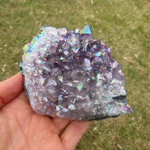 Rainbow Aura Amethyst Cluster - 4" Titanium Rainbow Crystal