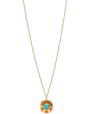 Red Coral and Turquoise Moonface Pendant Necklace