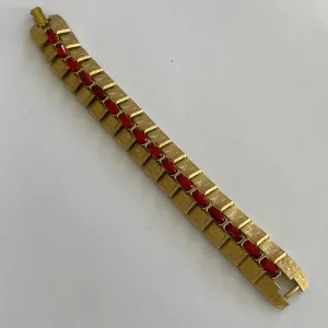 Red Rhinestone Gold Tone Vintage Bracelet