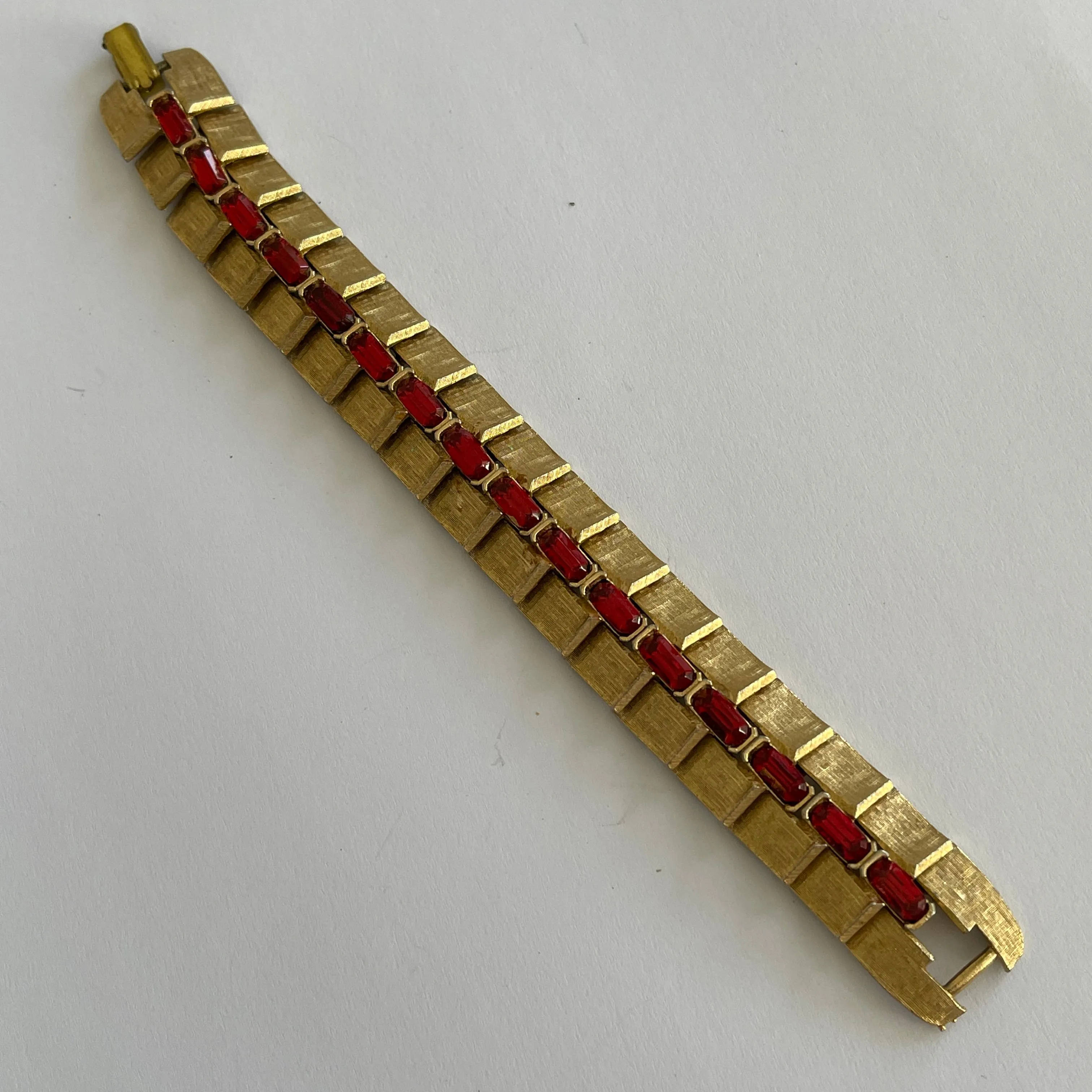 Red Rhinestone Gold Tone Vintage Bracelet