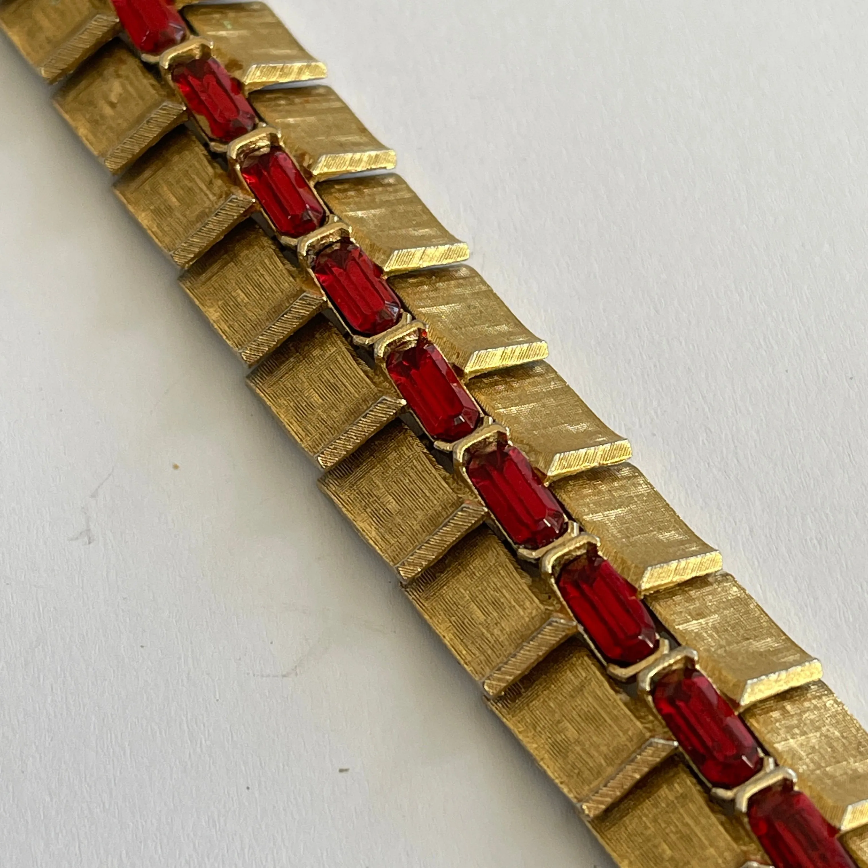 Red Rhinestone Gold Tone Vintage Bracelet