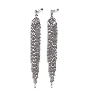 Rhinestone and silver ball chain invisible clip on earrings