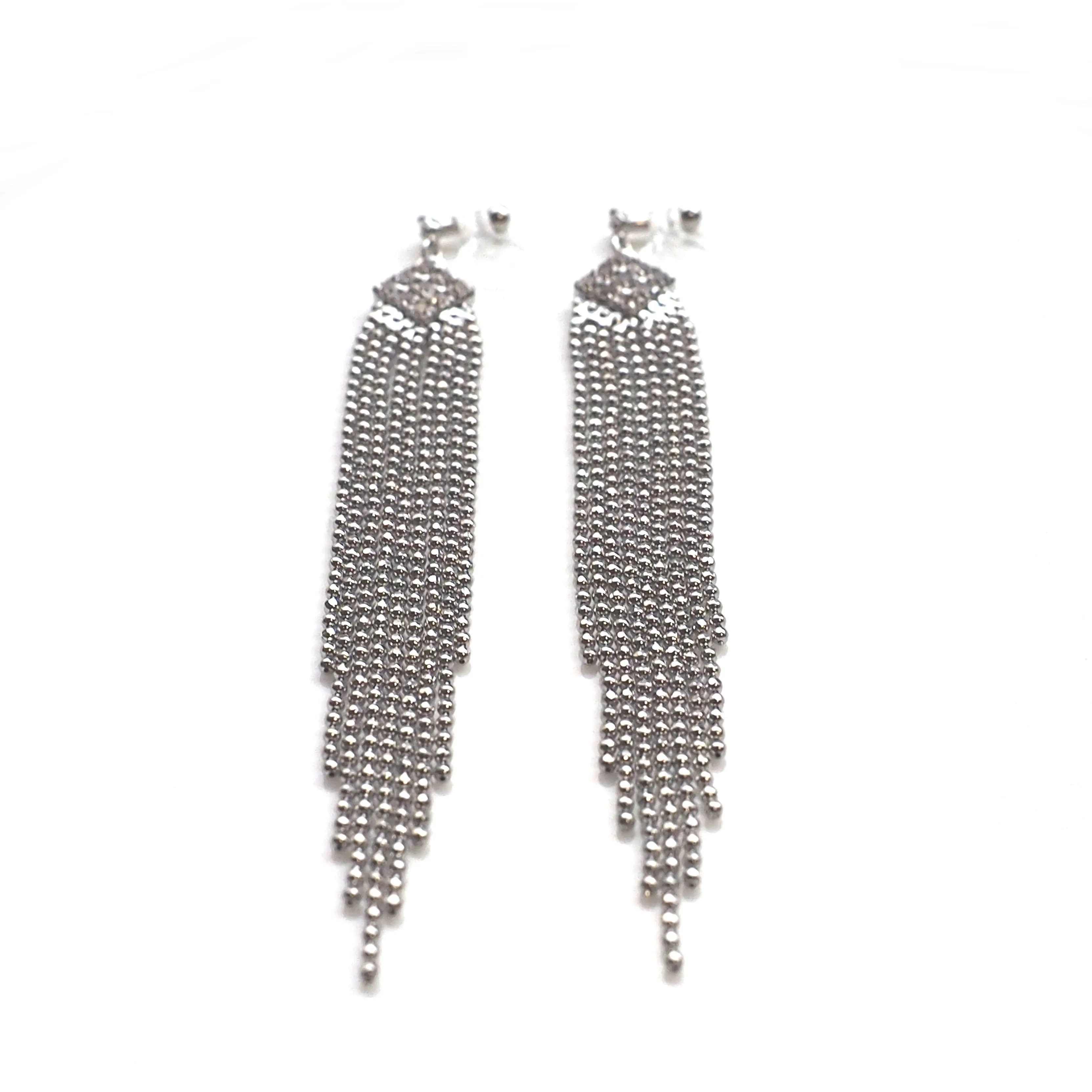 Rhinestone and silver ball chain invisible clip on earrings