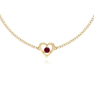 Rubis Bracelet, 9 CT or Jaune Rubis Rond Pierre Unique Coeur 19cm Bracelet