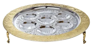 Seder Plate Filigree Gold & Silver Plated With Leg 3" H 15.5 W "