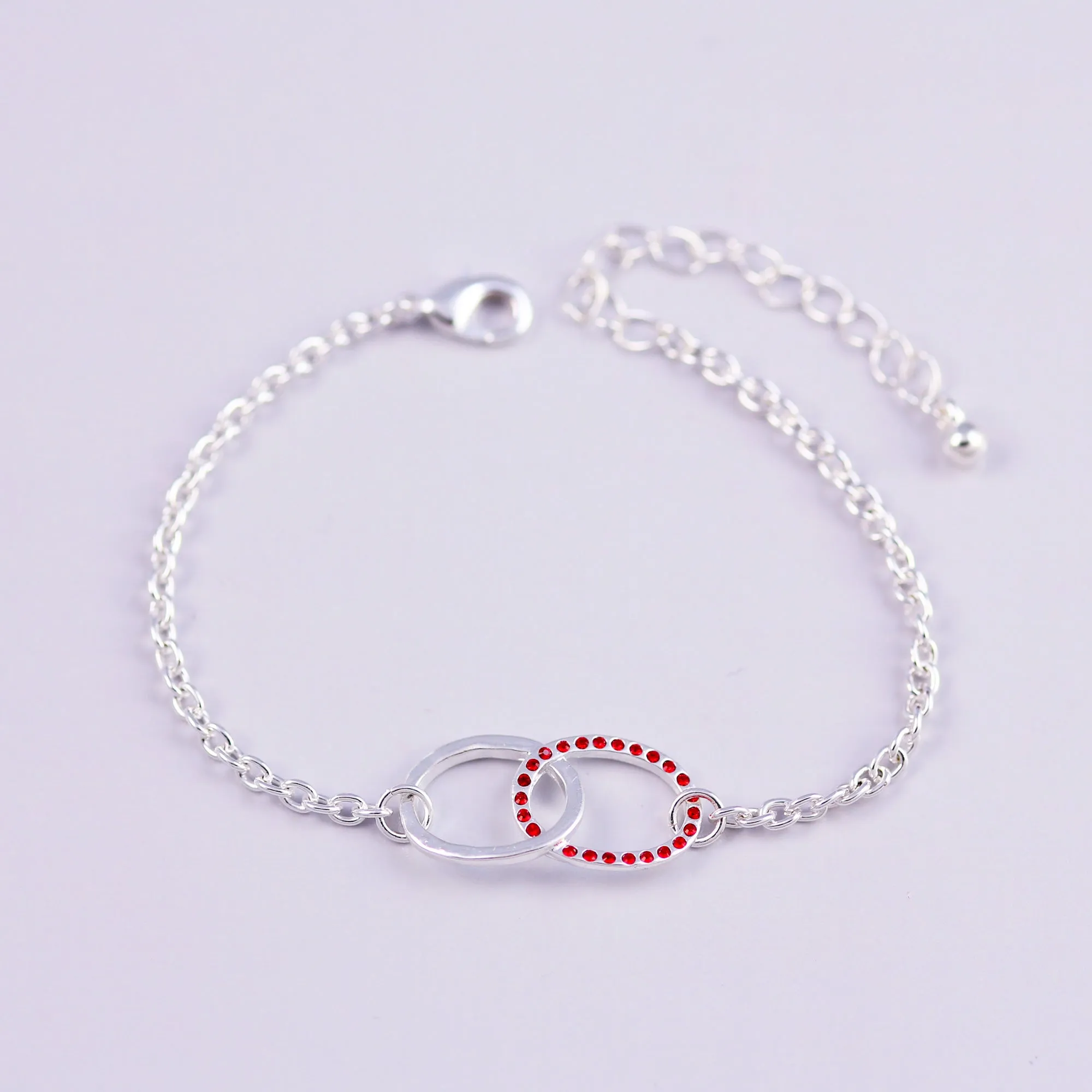 Silver Ruby July Birthstone Infinity Bracelet