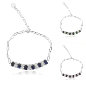 Sterling Silver Colored Oval CZ Bracelet
