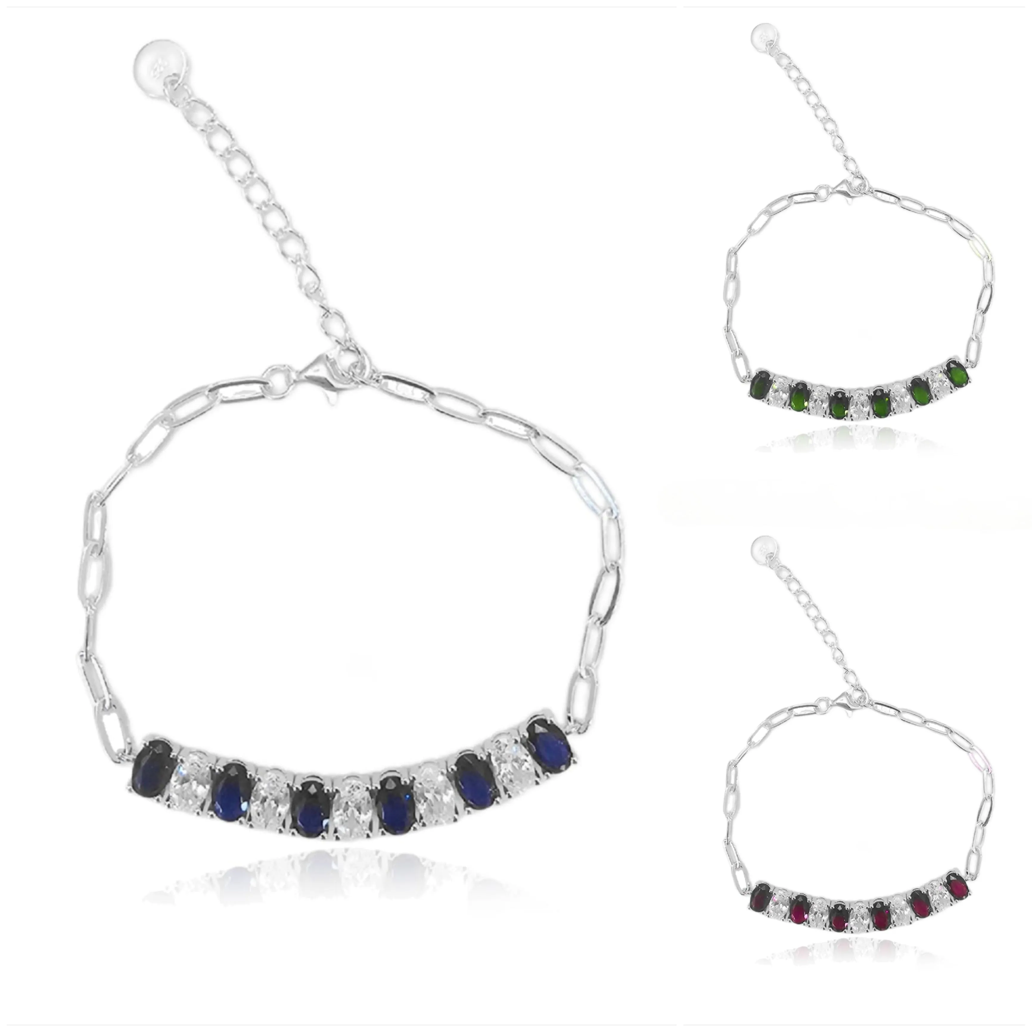 Sterling Silver Colored Oval CZ Bracelet