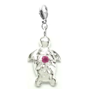Sterling Silver Dainty Ruby Tortoise Charm Necklace 18 in. L