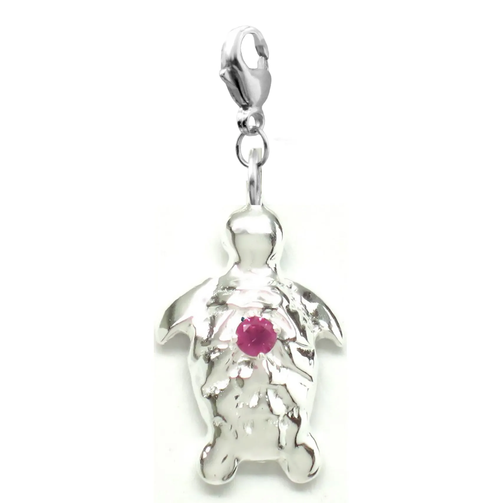 Sterling Silver Dainty Ruby Tortoise Charm Necklace 18 in. L