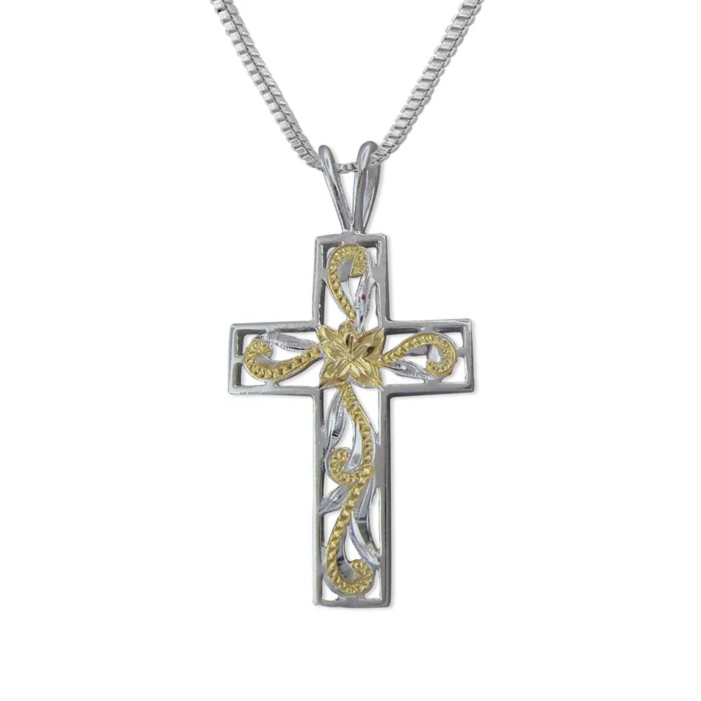 Sterling Silver Filigree Cross Pendant Necklace, 16 2" Extender