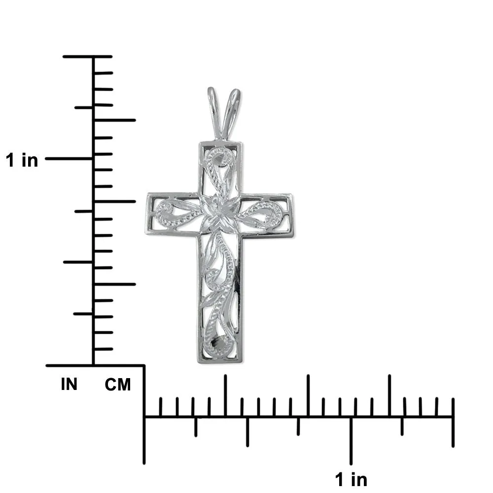 Sterling Silver Filigree Cross Pendant Necklace, 16 2" Extender