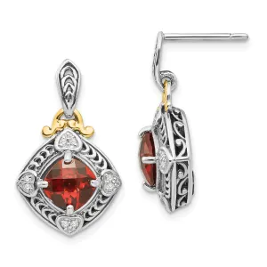 Sterling Silver Gold Diamond Garnet Earrings