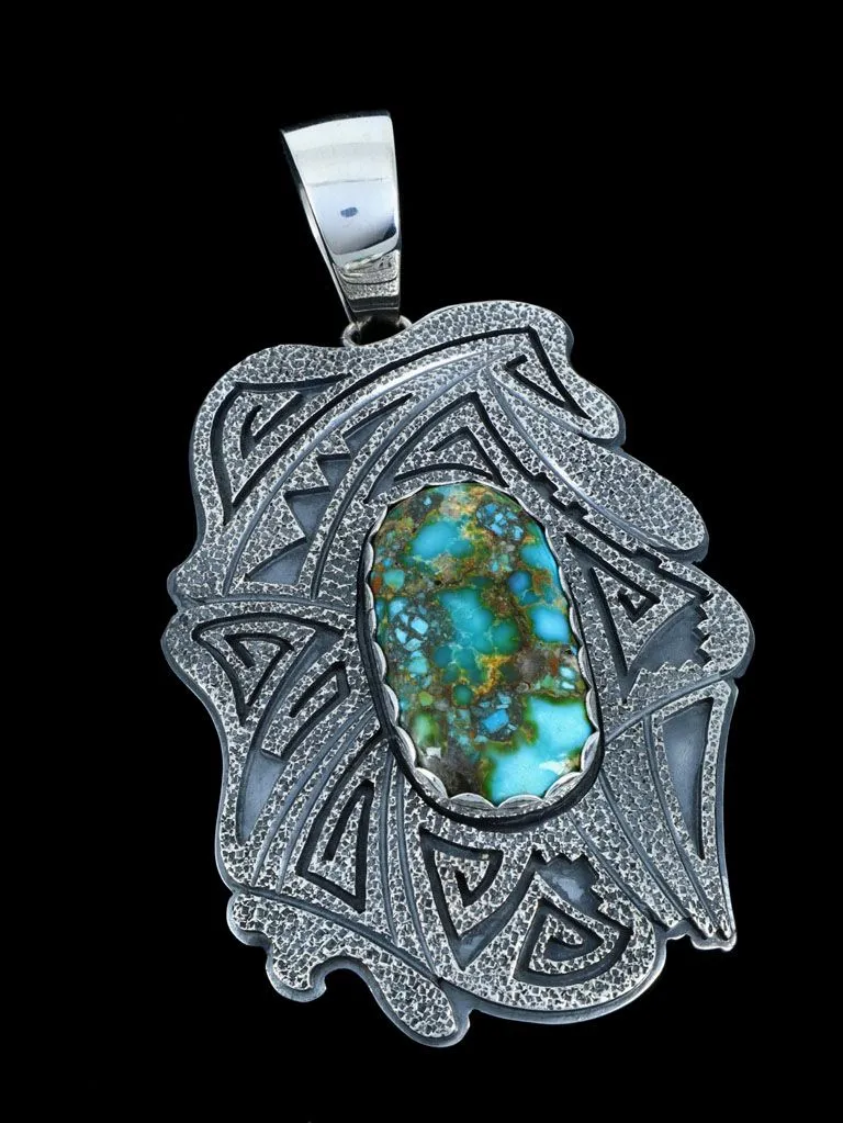 Sterling Silver Kingman Turquoise Overlay Navajo Pendant