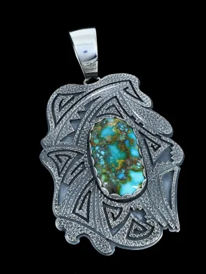 Sterling Silver Kingman Turquoise Overlay Navajo Pendant