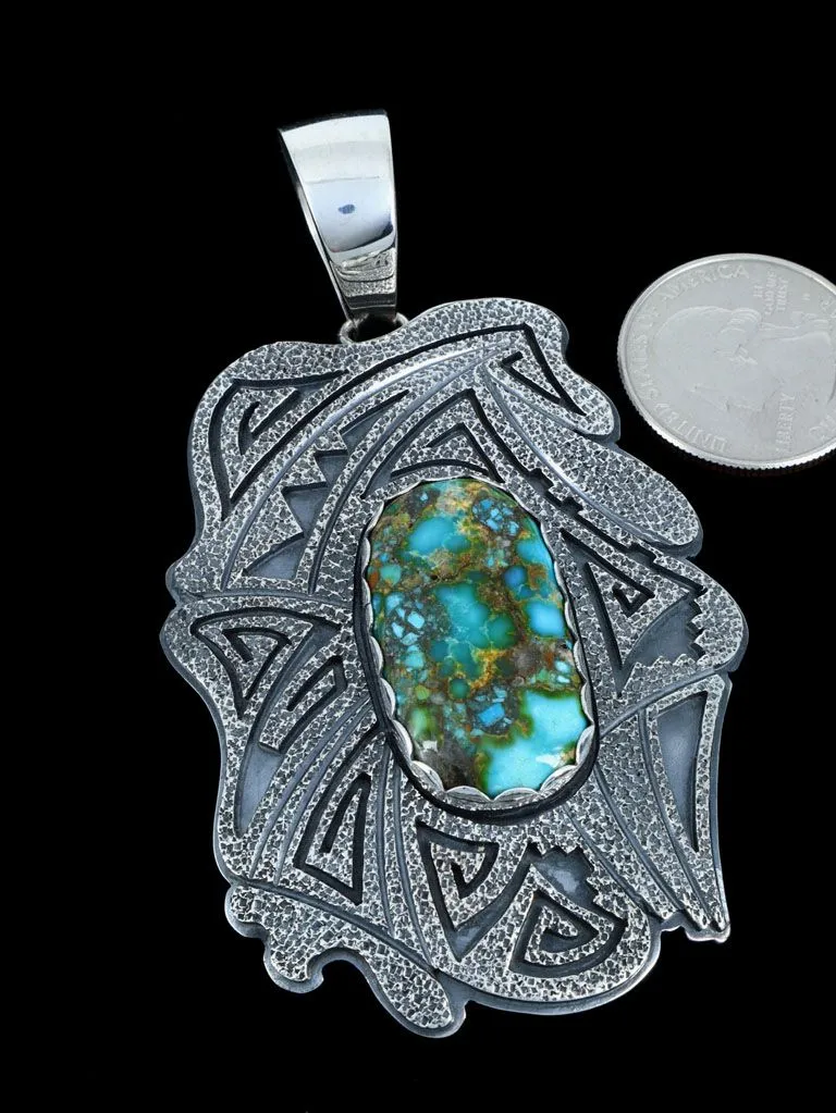 Sterling Silver Kingman Turquoise Overlay Navajo Pendant