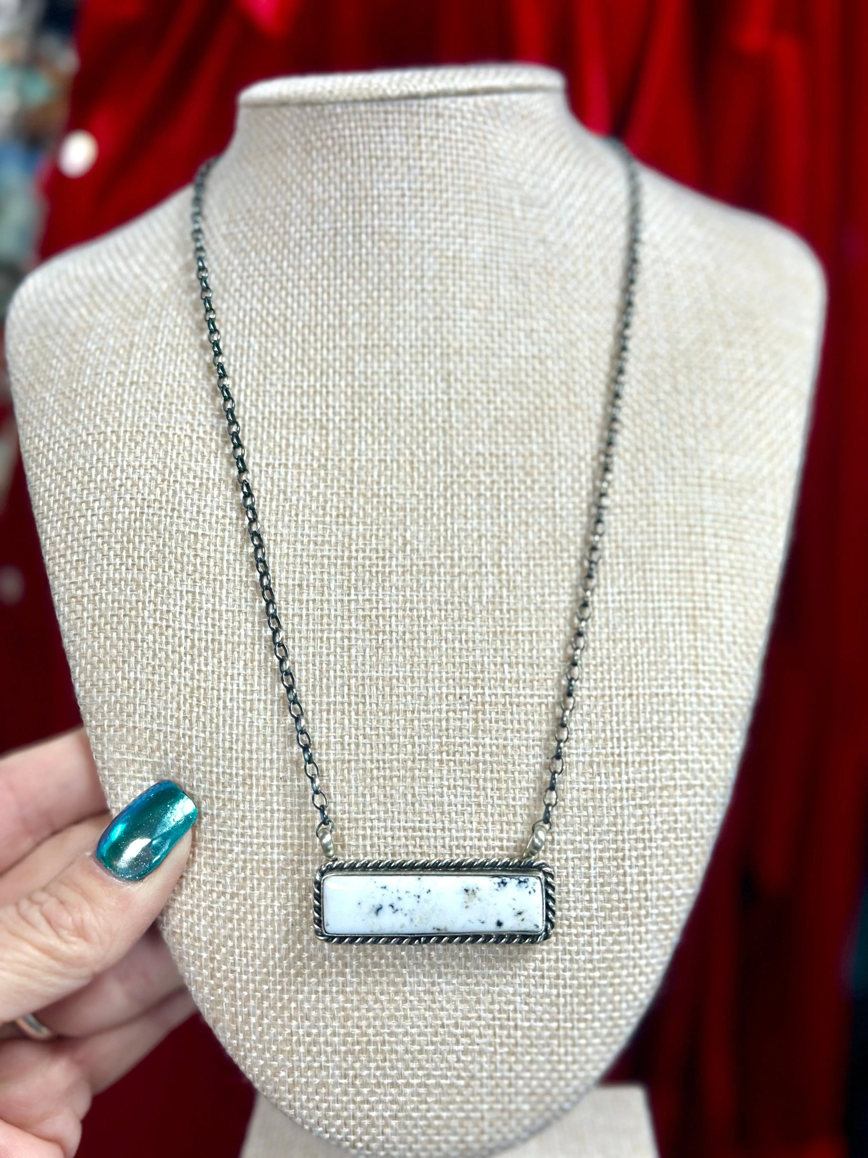 The Gallup NA Sterling Silver Buffalo Turquoise (Real) Bar Necklace