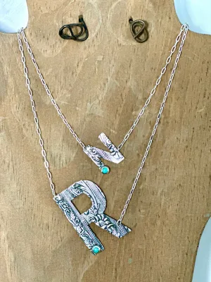 The Must Have Sterling Silver  Dainty Chain Turquoise 1" Letter Necklace