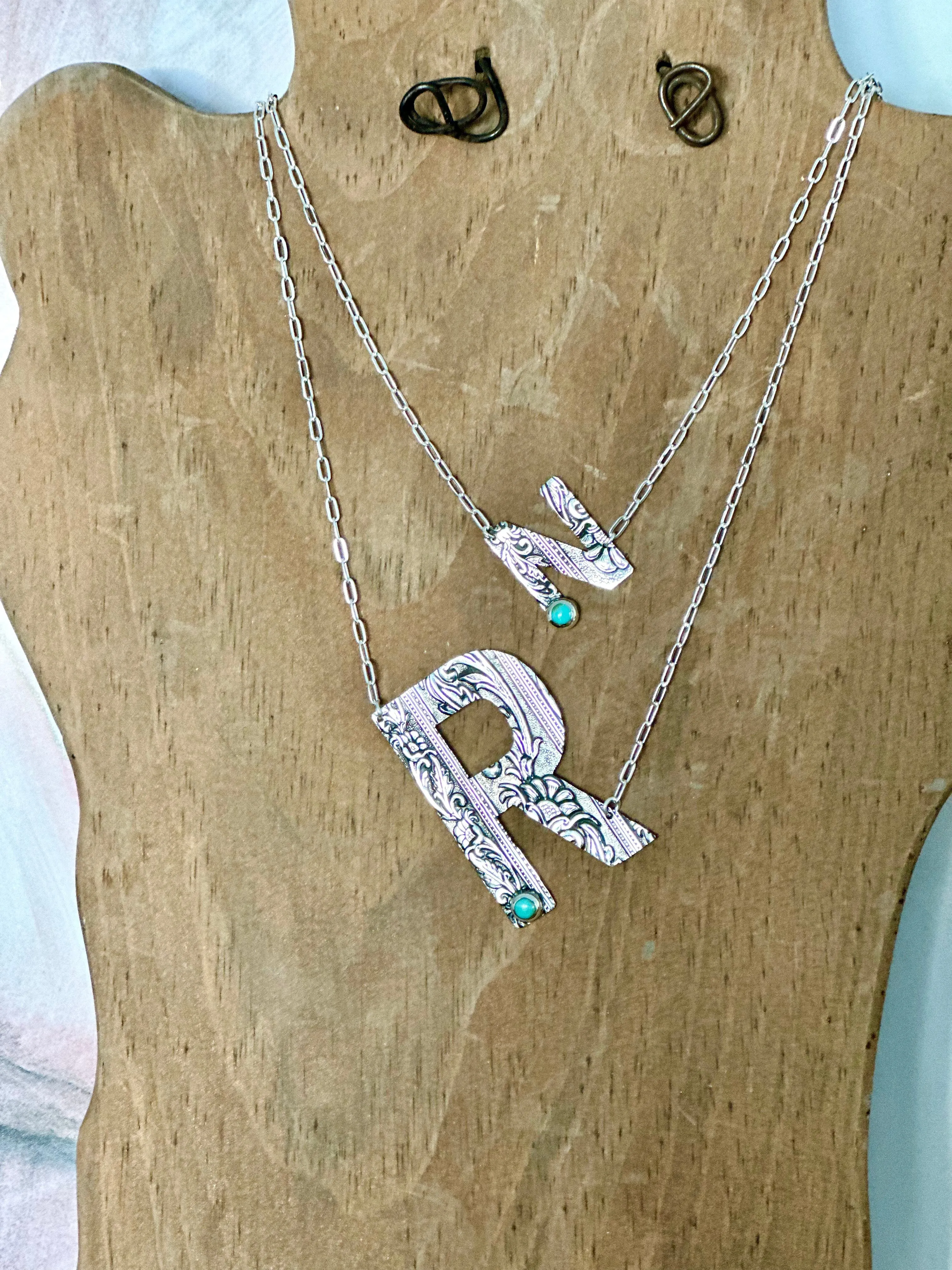 The Must Have Sterling Silver  Dainty Chain Turquoise 1" Letter Necklace