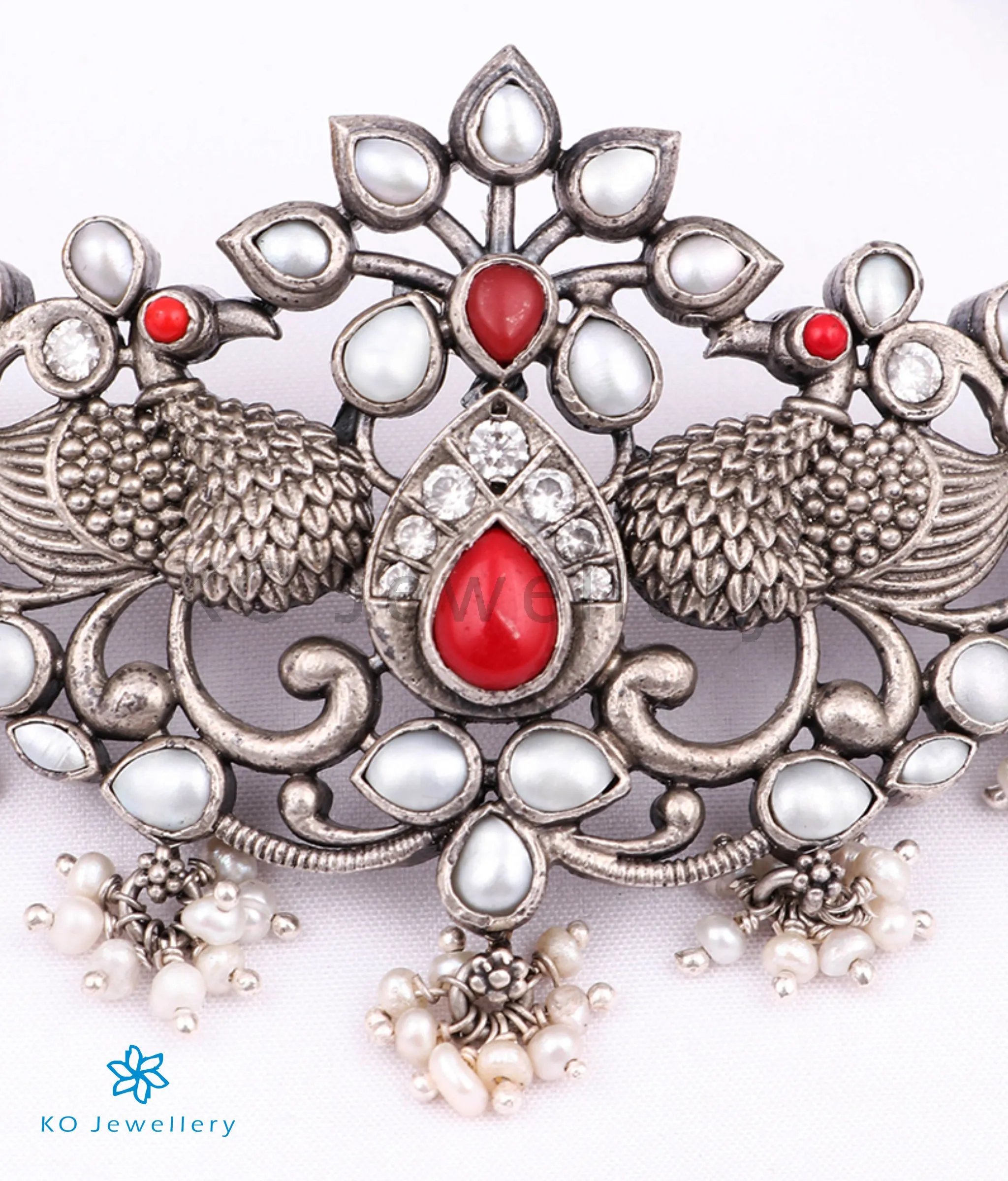 The Parnika Silver Peacock Choker (Oxidised)