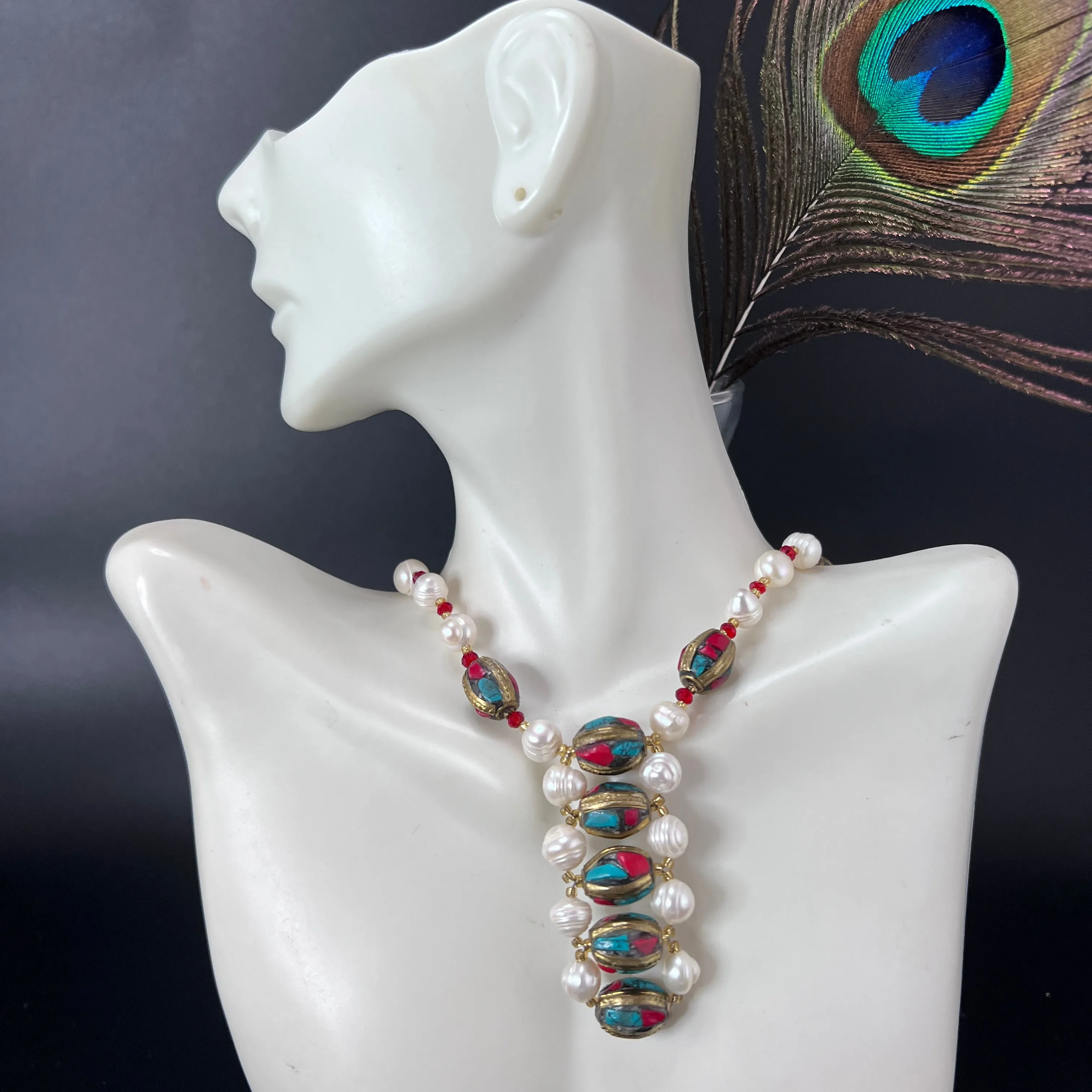 Tibetan and Pearl Necklace