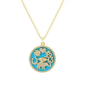Turquoise Inlay and Diamond Pave Good Luck Necklace