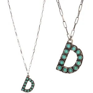 Turquoise Stone Initial "D" Pendant & Necklace