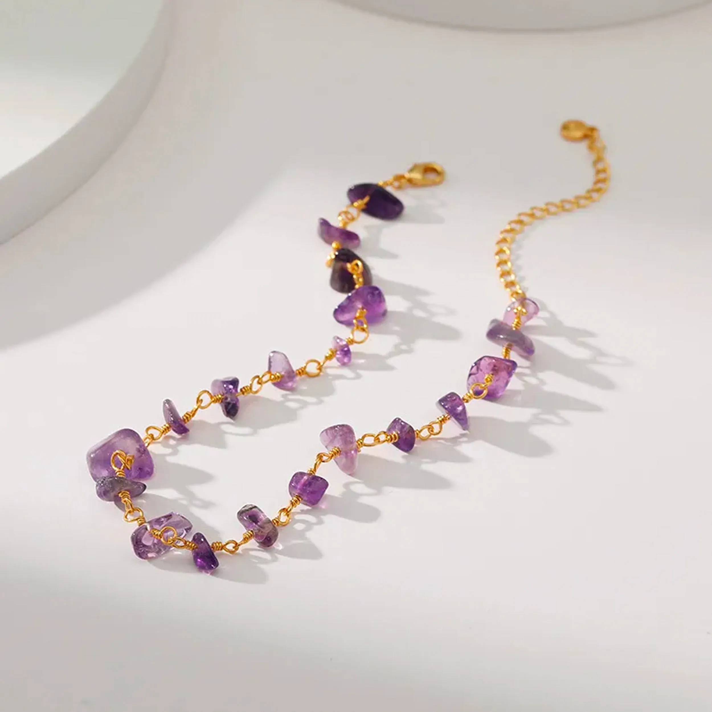 Ula Crystal Stone Anklet - Amethyst | 18K Gold Plated