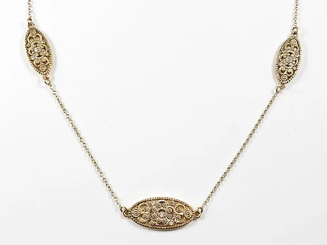 Unique Vintage Filigree Design Yellow Gold Plated Long Brass Necklace