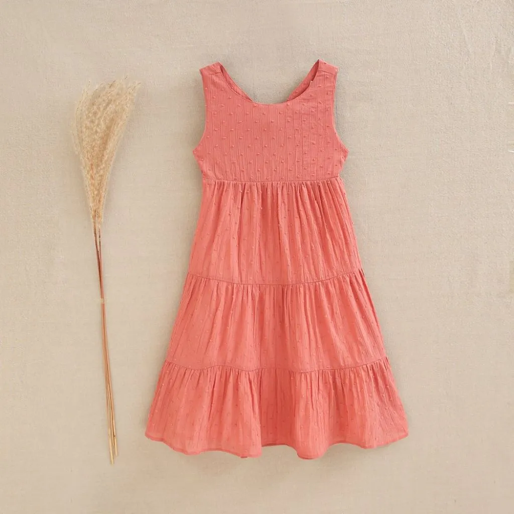 VESTIDO DE CHICA COLOR CORAL ANUDADO EN LA ESPALDA