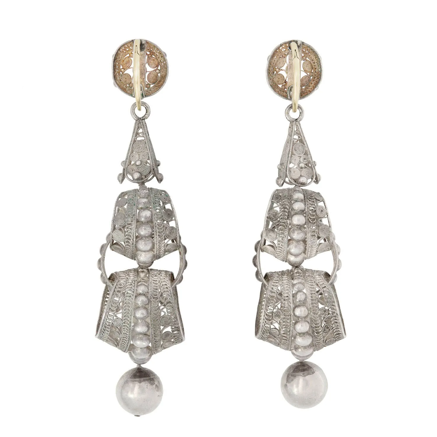 Victorian Silver Italian Cannetille Filigree Wirework Day/Night Earrings