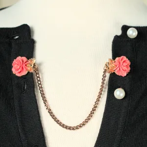 Vintage Coral Rose Sweater Clips