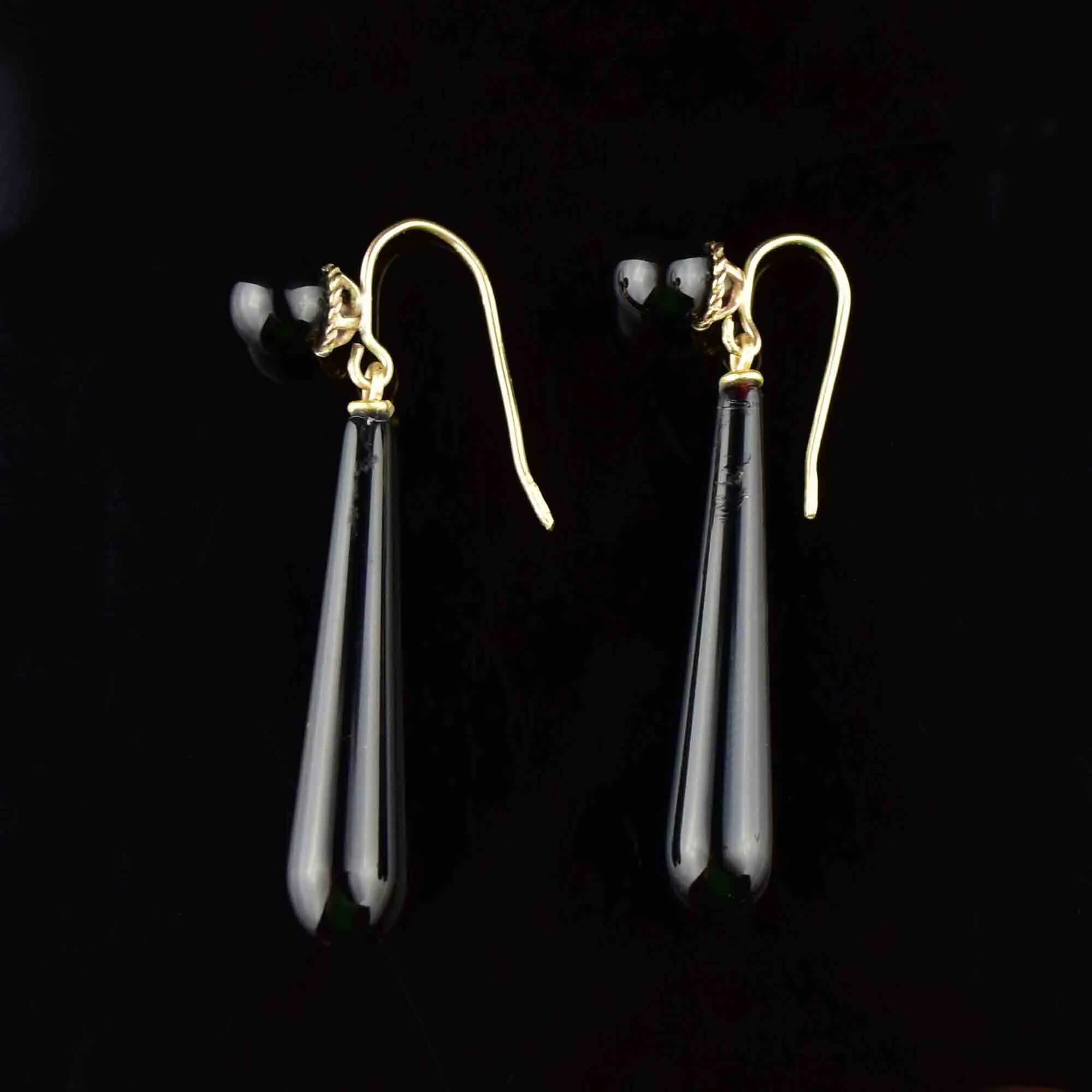 Vintage Gold Black Onyx Teardrop Earrings