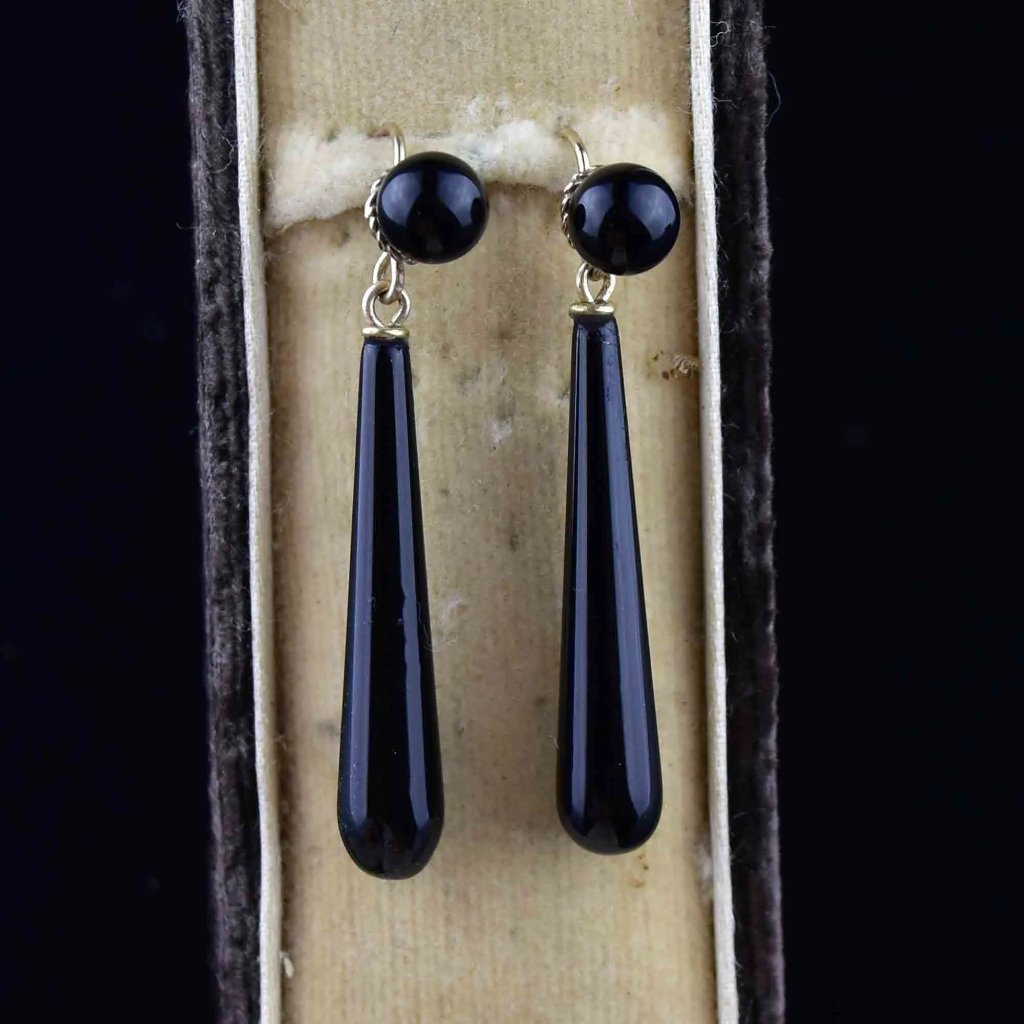 Vintage Gold Black Onyx Teardrop Earrings
