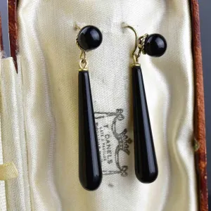 Vintage Gold Black Onyx Teardrop Earrings