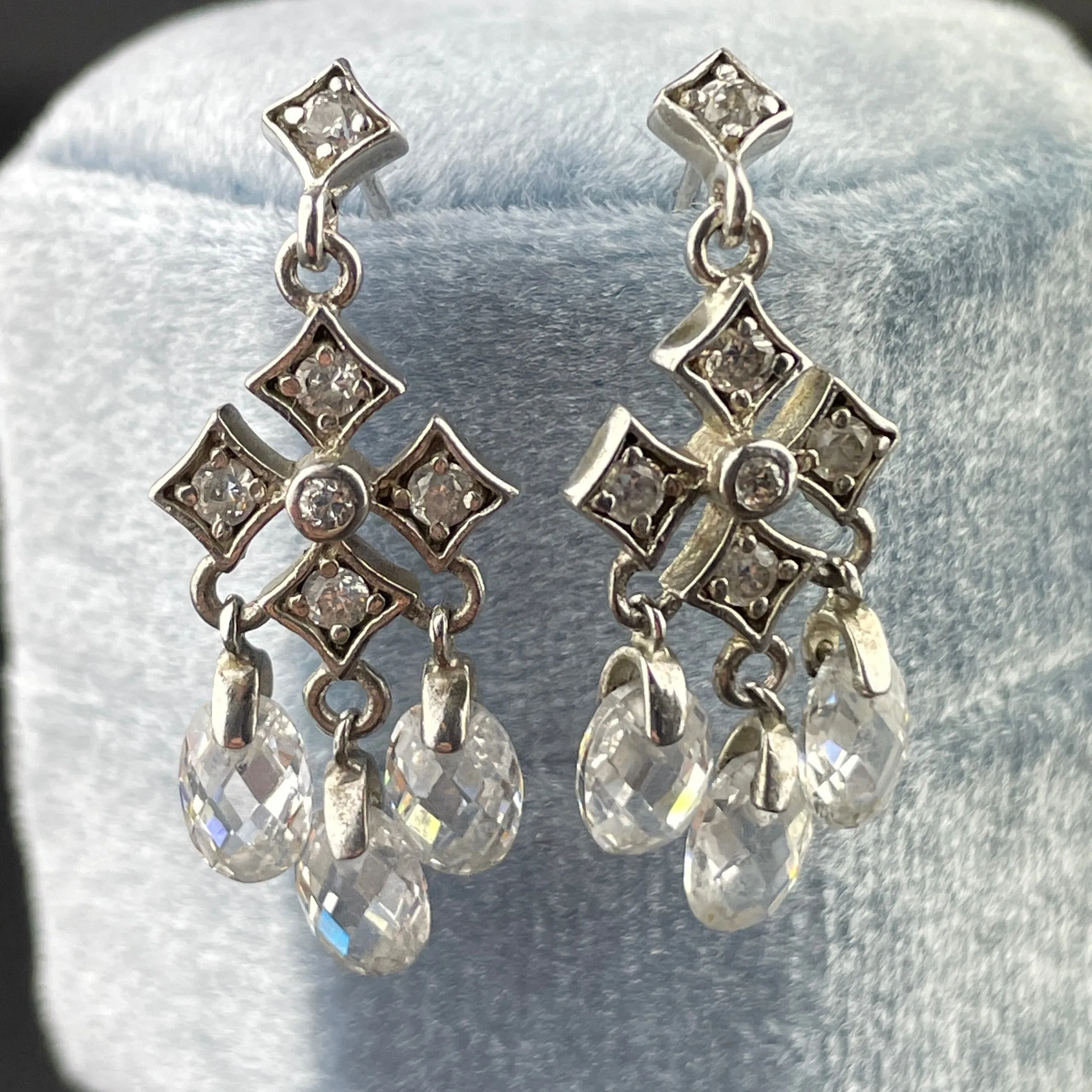 Vintage Silver Diamond Paste Rock Crystal Chandelier Earrings
