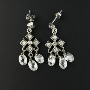 Vintage Silver Diamond Paste Rock Crystal Chandelier Earrings