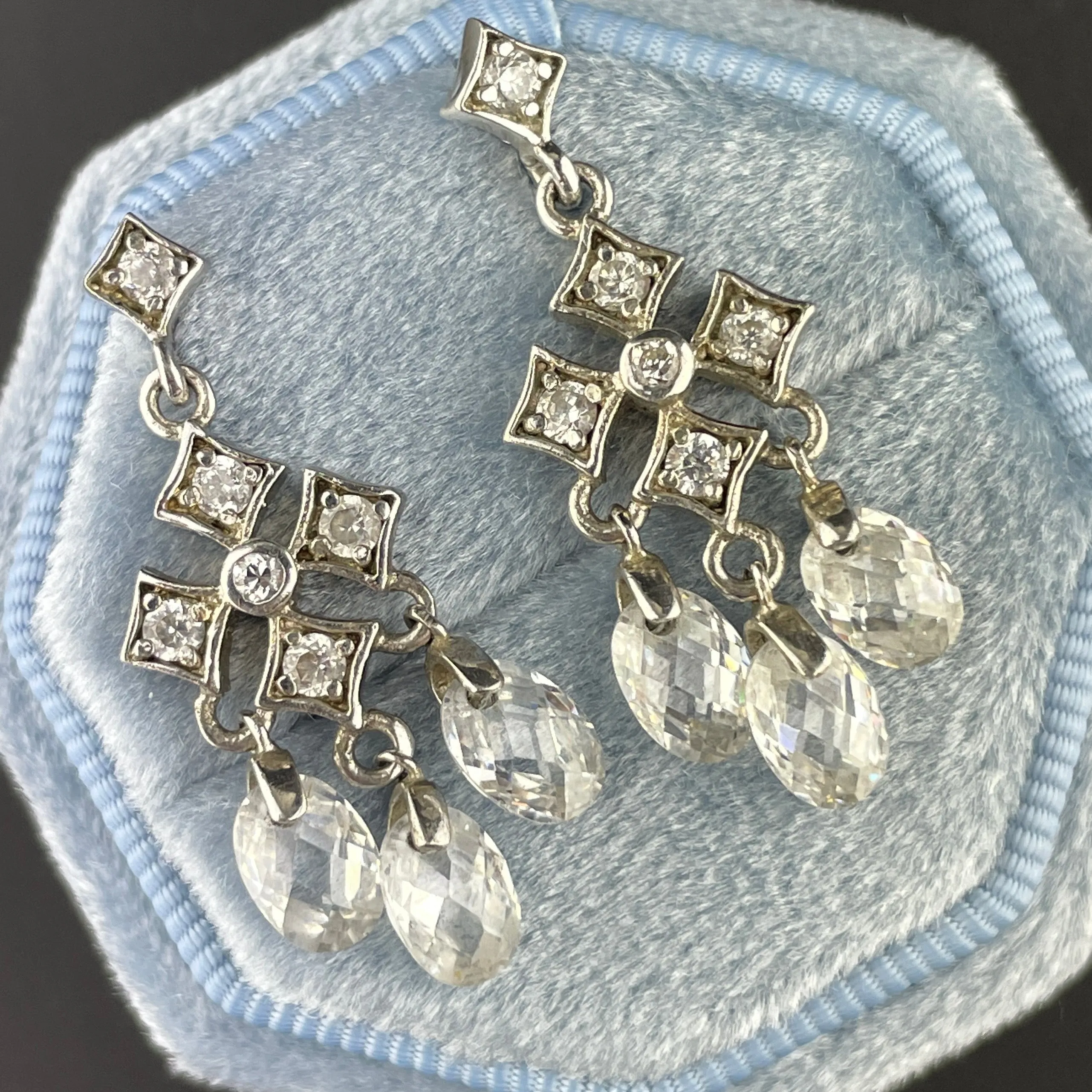 Vintage Silver Diamond Paste Rock Crystal Chandelier Earrings