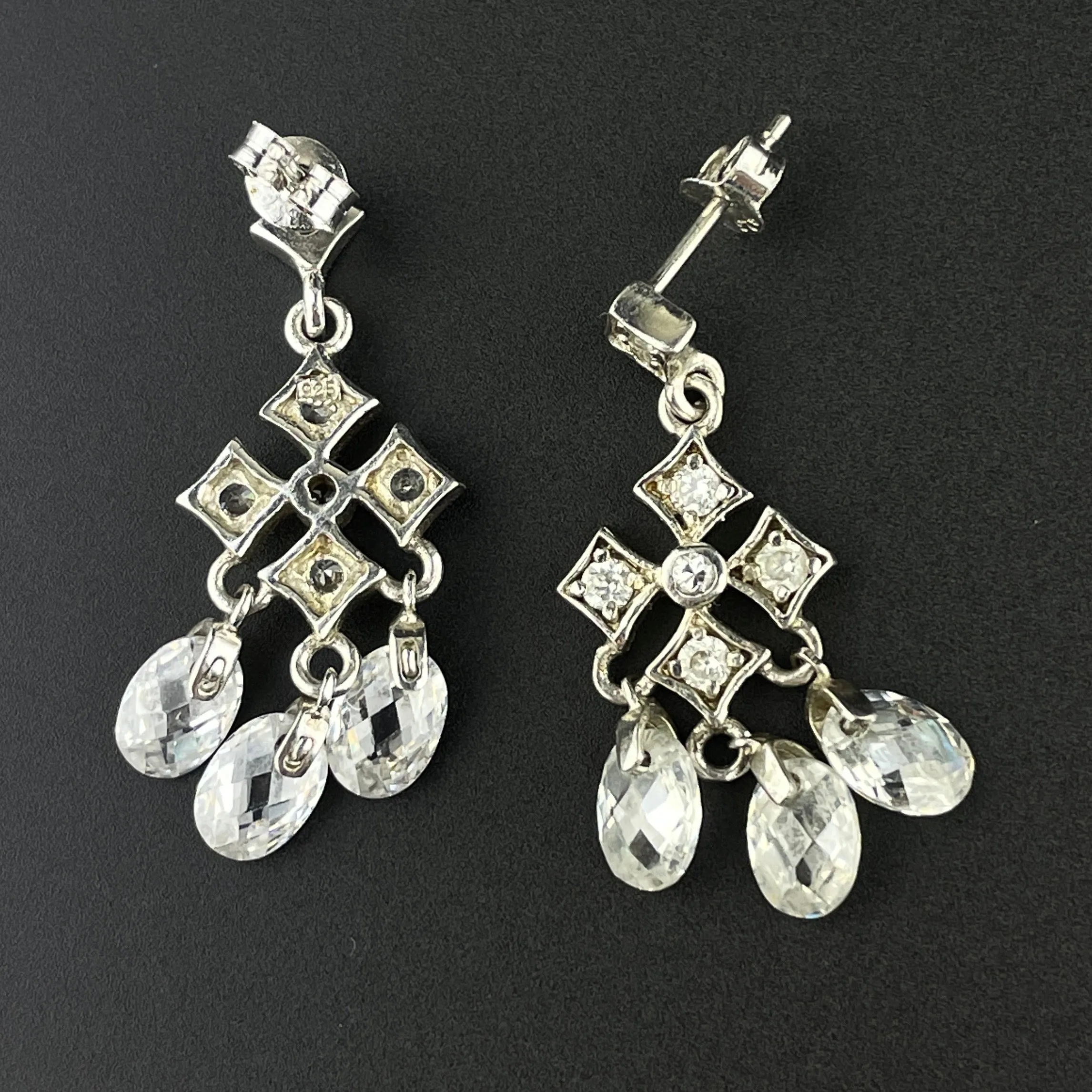 Vintage Silver Diamond Paste Rock Crystal Chandelier Earrings