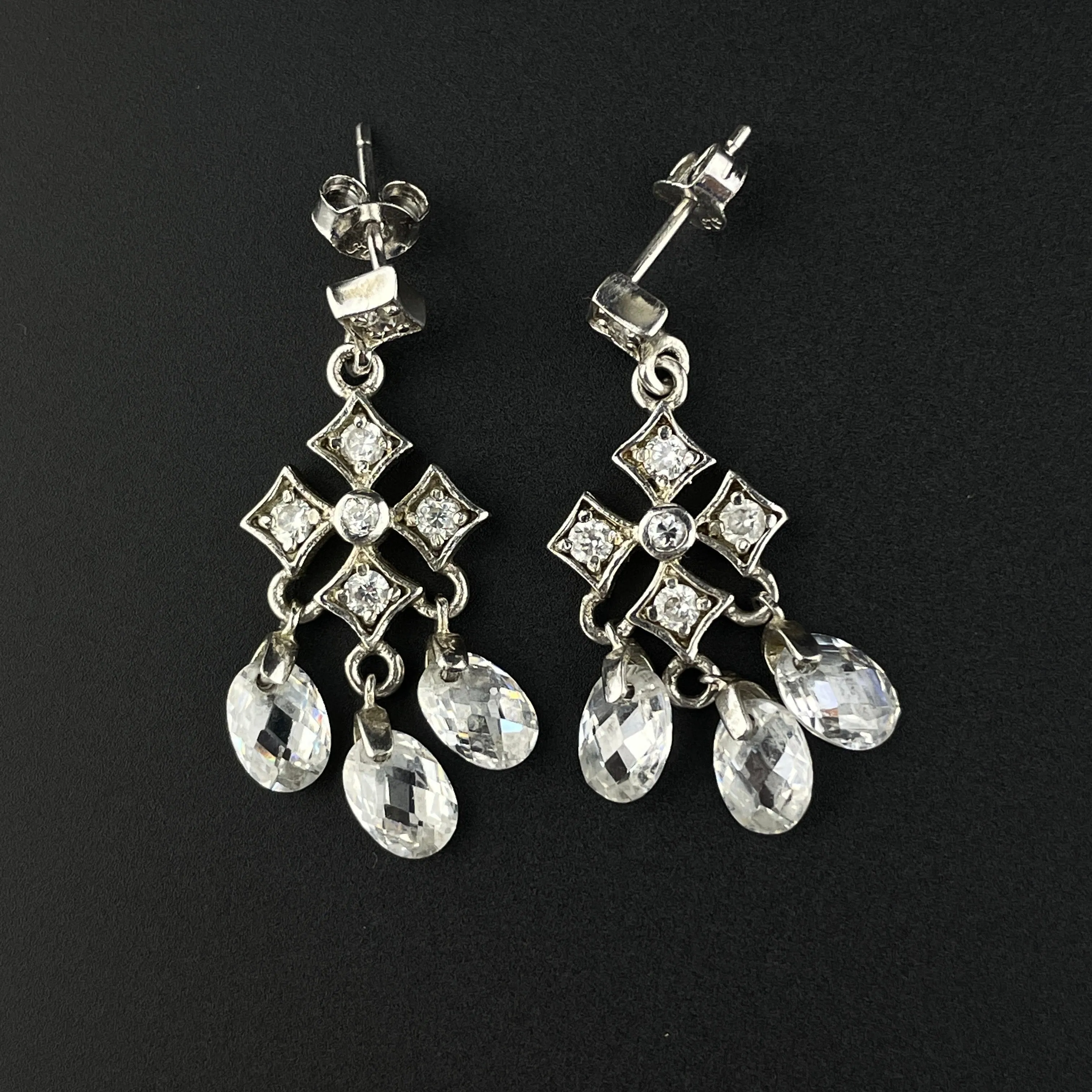 Vintage Silver Diamond Paste Rock Crystal Chandelier Earrings