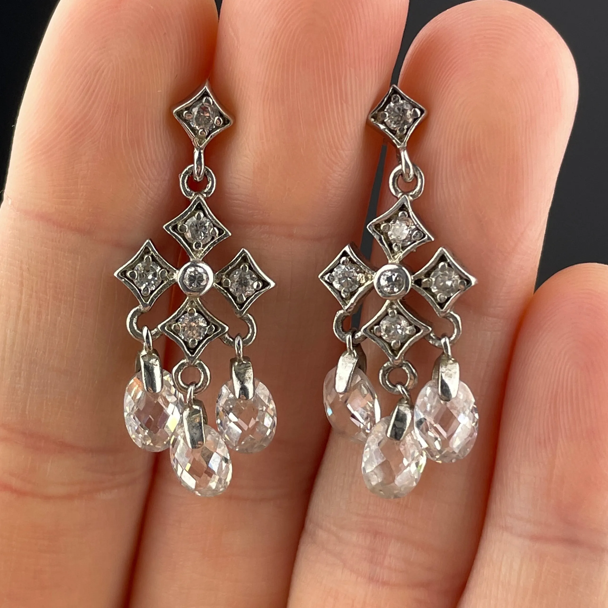 Vintage Silver Diamond Paste Rock Crystal Chandelier Earrings