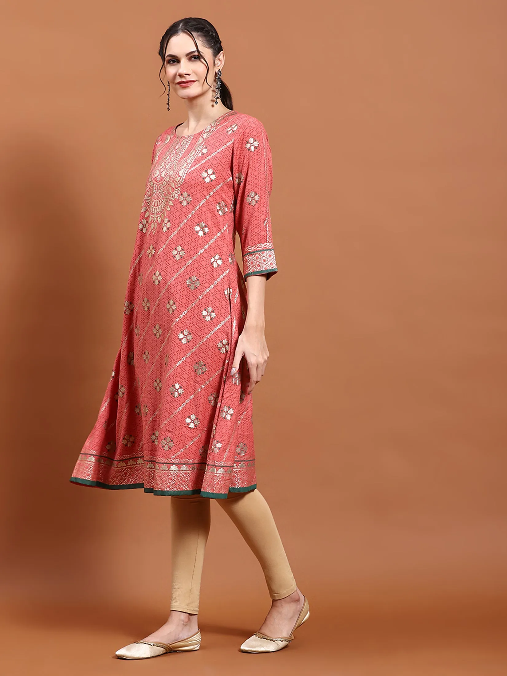 Women Coral Floral Print Kurta