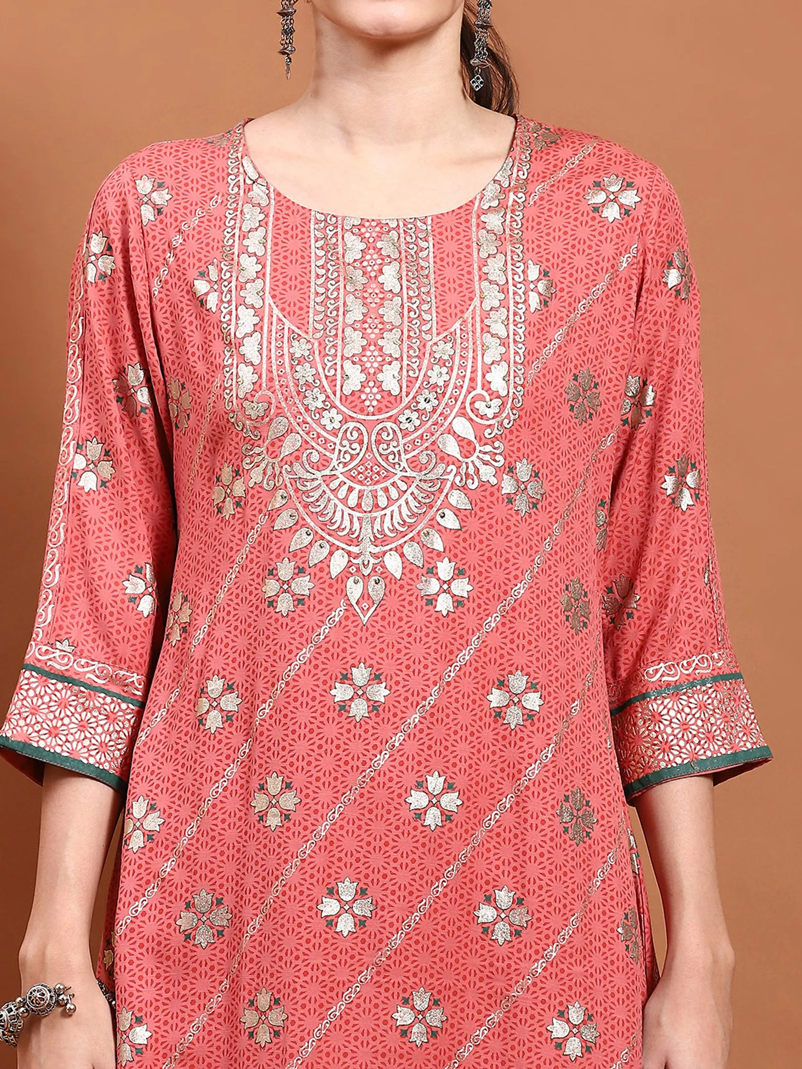 Women Coral Floral Print Kurta