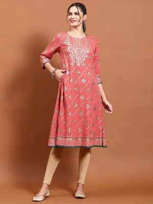 Women Coral Floral Print Kurta