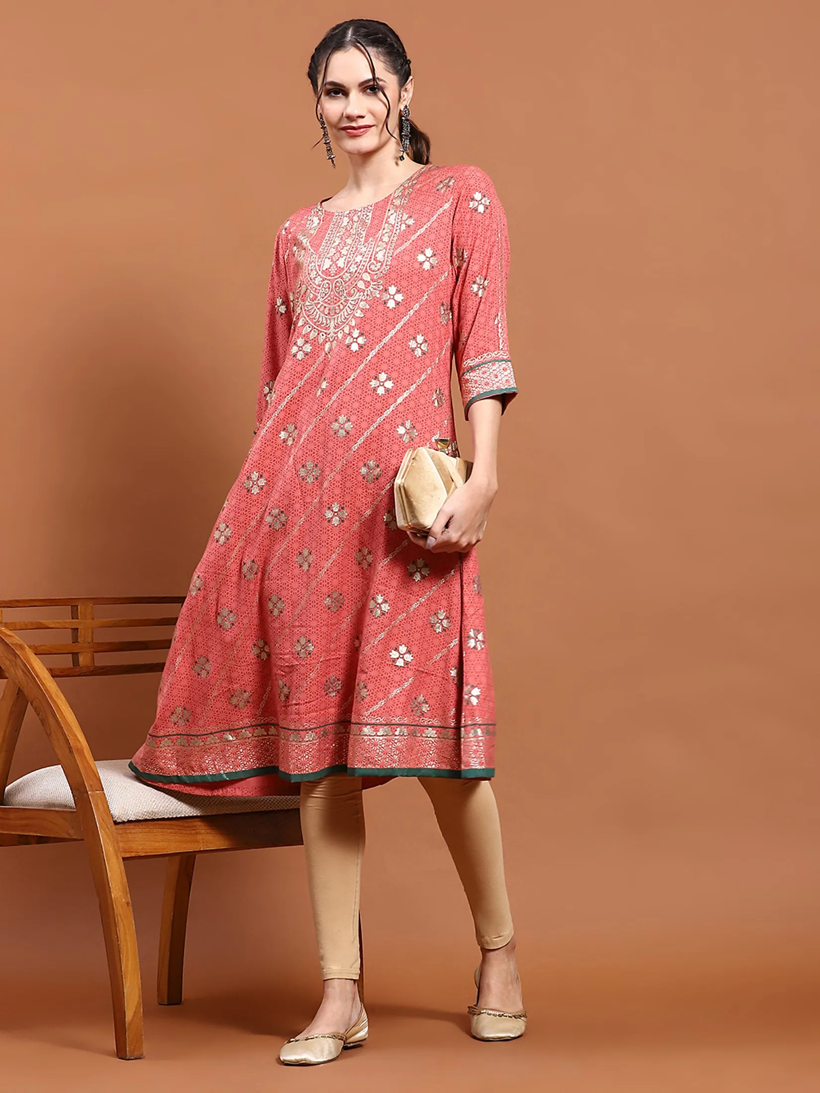 Women Coral Floral Print Kurta