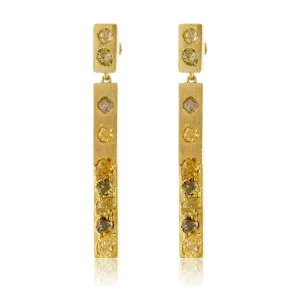 Yellow Gold Fancy Colored Diamond Dangle Bar Earrings